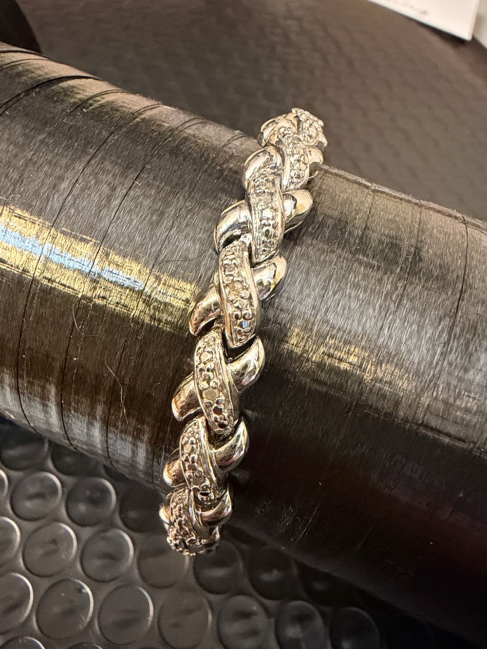 Ross-Simons Silver Braided Crystal Link Bracelet